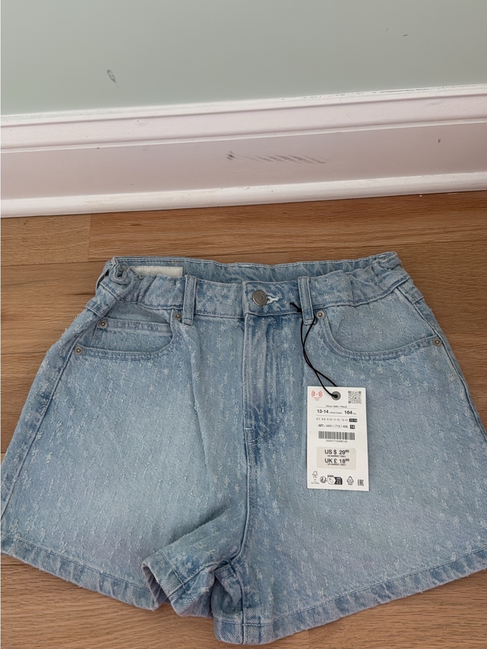 Zara Washed Light Blue Denim Kids Shorts